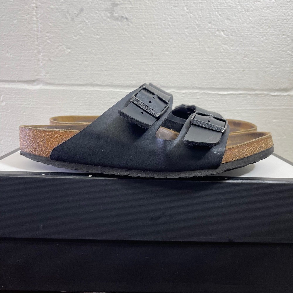 Birkenstock Arizona Black Leather Black Sandals Slide Slip On Men's 42 EU/8 US